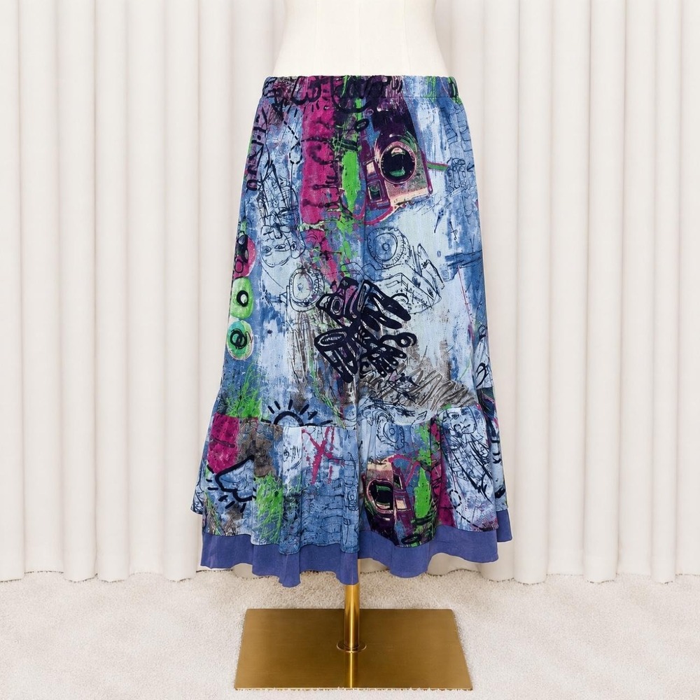 Y2K artsy graffiti midi skirt